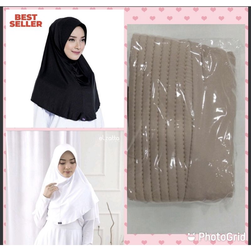 Bergo Hitam Zaria Casual Elzatta Ready Hitam Putih Khaky Original Elzatta 100%