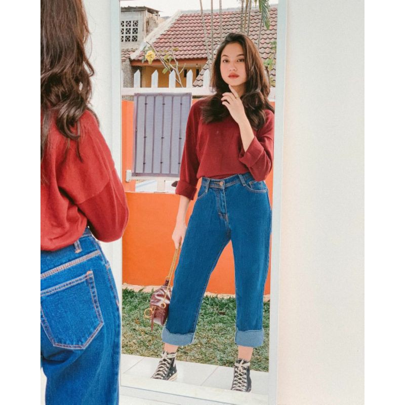 FRE BELT// HAVANA BOYFRIEND JEANS FLIP UP / CELANA BOYFRIEND ROLL UP