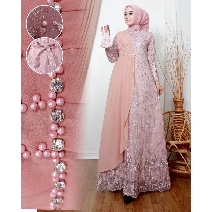 Permata Olshop / Kebaya Gamis Modern Tulle Brokat / Baju Gamis Konda¹ngan / Baju Kebaya Brukat / Gamis Seragam