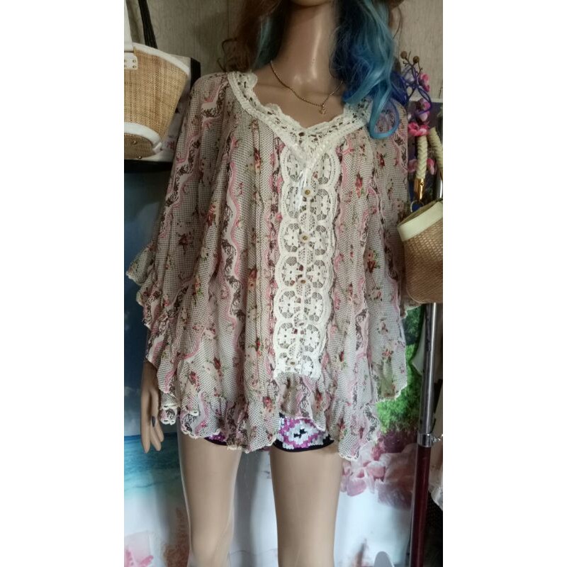 Atasan Big size Import brand Galfit Bahan chiffon cantik lapis furing  mix renda Prada P 70cm LDFree