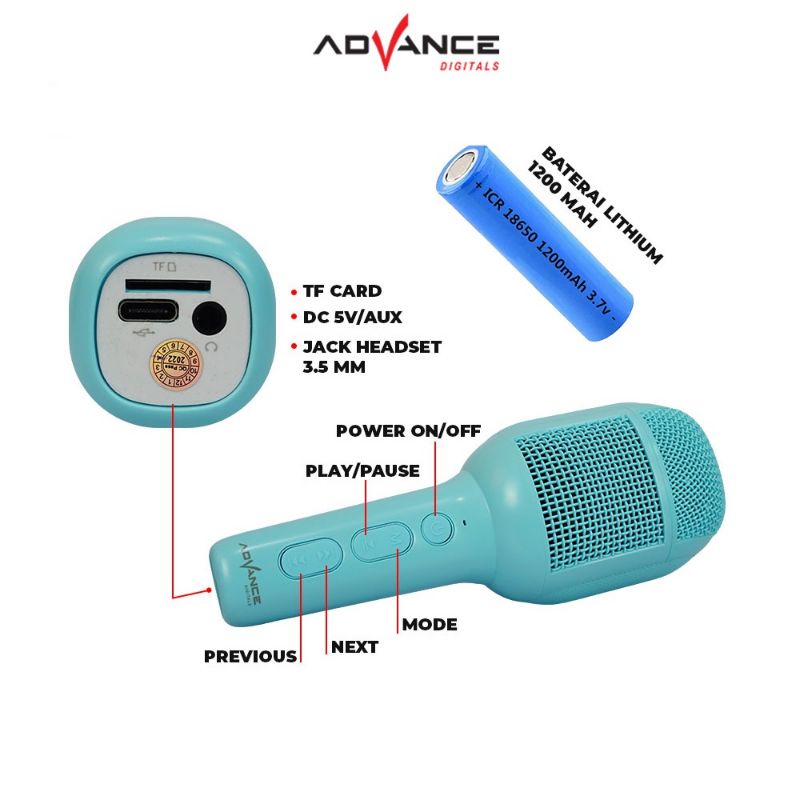 Advance Mic Bluetooth Karaoke Microphone Advance AMS-58 Speaker Bluetooth Wireless Pengubah Suara Mikropon Wireless Smule Speaker Portable