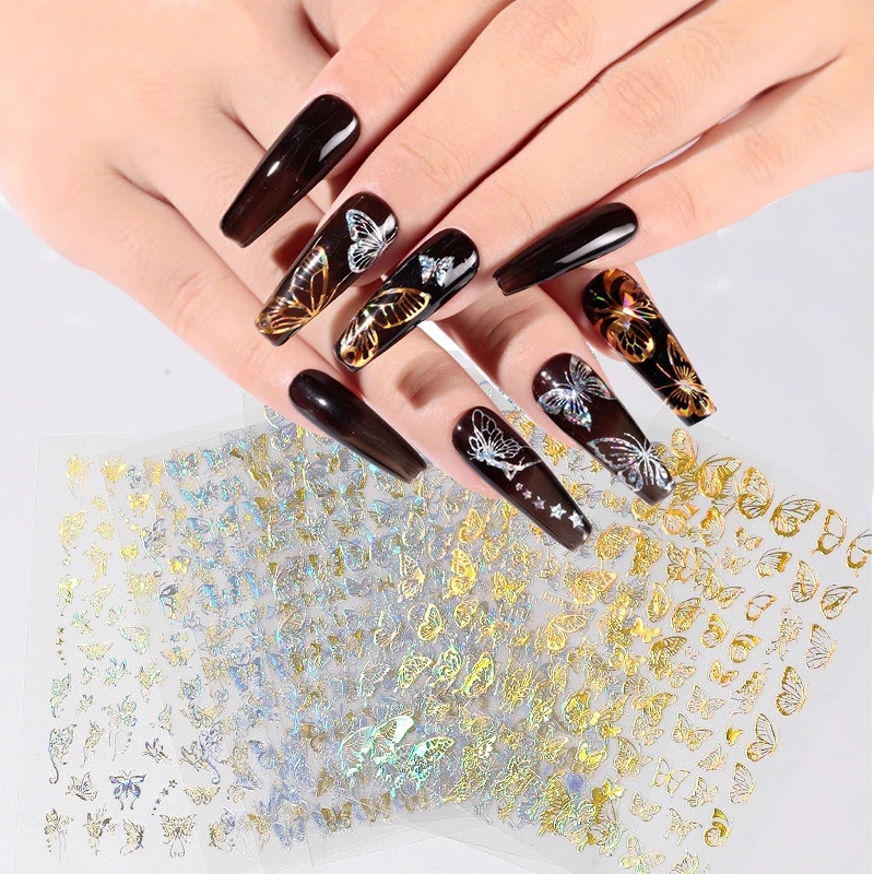 (1 Lembar) Stiker Kuku Foil Holografik Motif Kupu-Kupu 3d Transfer Air Untuk Nail Art