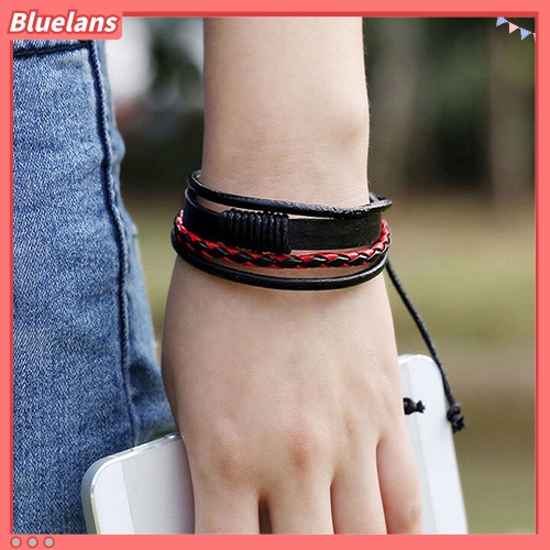 Bluelans Unisex Vintage Retro Multilayer Braided Faux Leather Wristband Bracelet Bangle