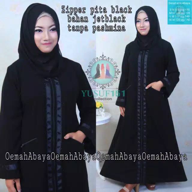 BAJU ABAYA MUSLIMAH ZIPPER MATA BLACK