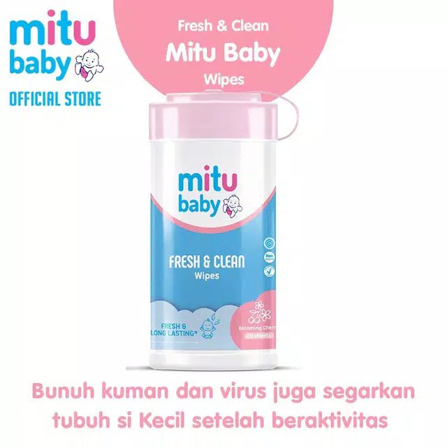 Mitu Baby Wipes Fresh &amp; Clean Blooming Cherry botol 60'S