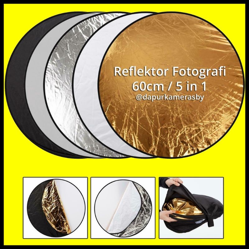 Reflektor Cahaya Reflector Fotografi Bulat 5 in 1 Diameter 60 cm