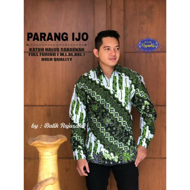 Batik Solo PARANG HIJAU Kemeja Pria Katun Halus Sragenan Full Furing