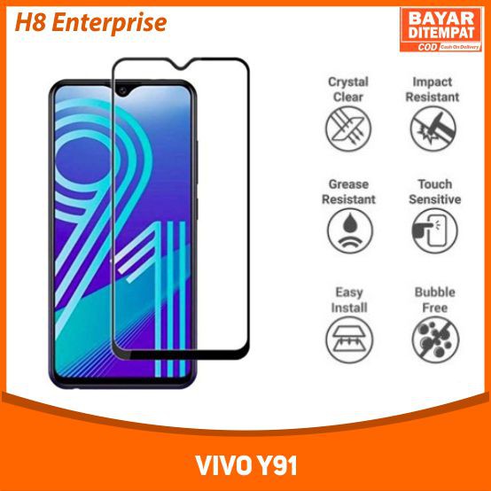 Tempered glass Curve (Full Layar) &amp; FULL LEM  Temperd Glass 21D - VIVO Y91 Full Cover Tempered
