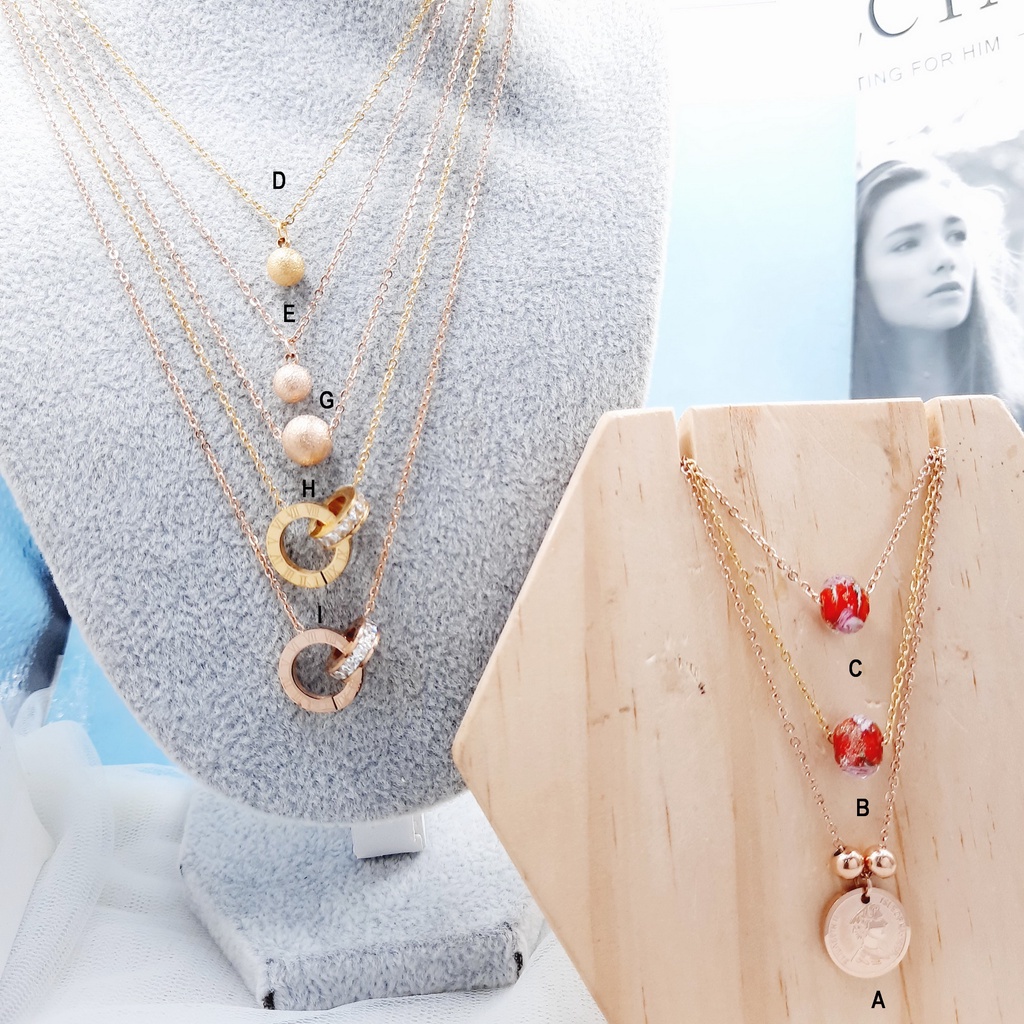 Kalung Wanita Titanium Rose Gold Clover Boba Bola Anti Karat Hitam Selamanya - BN257