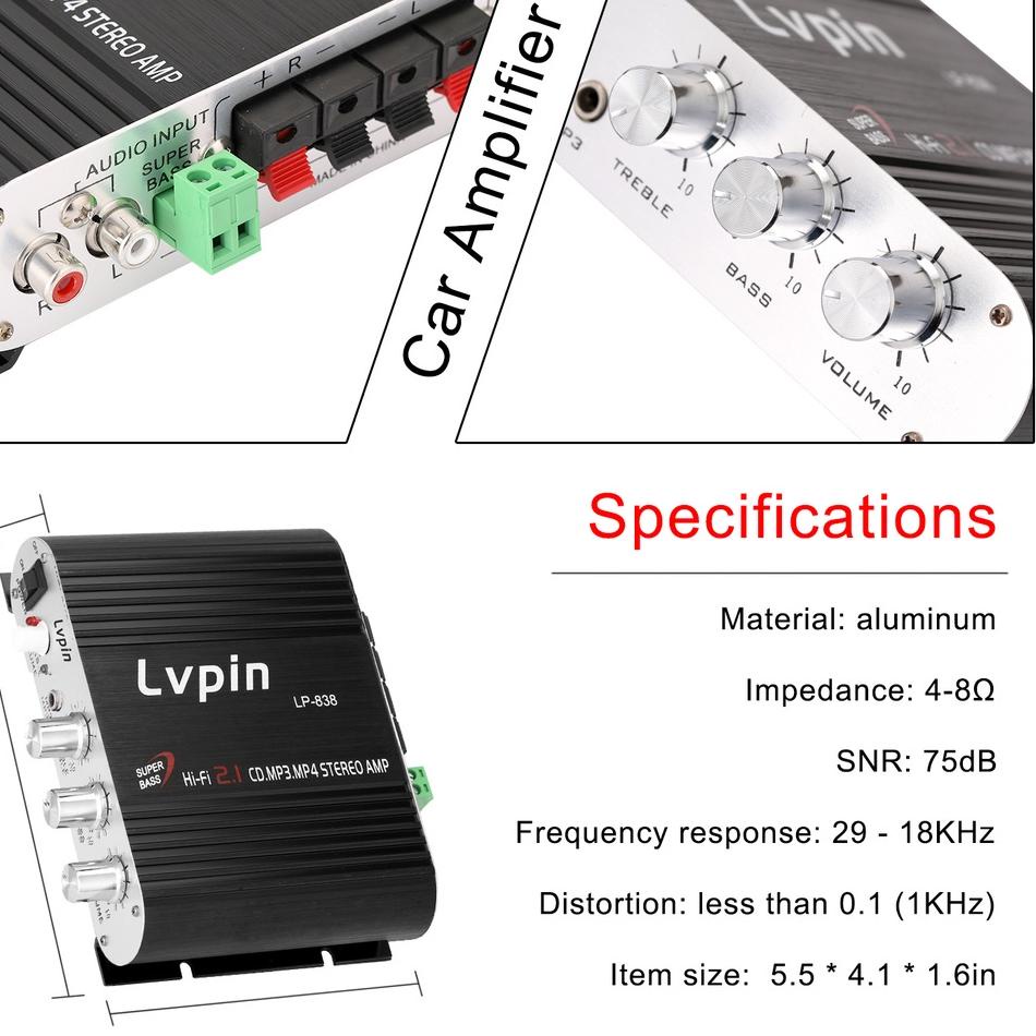 Terbaik.. Ampli Mini HiFi Stereo Power Amplifier Treble Bass Booster 12V 2.1 Channel