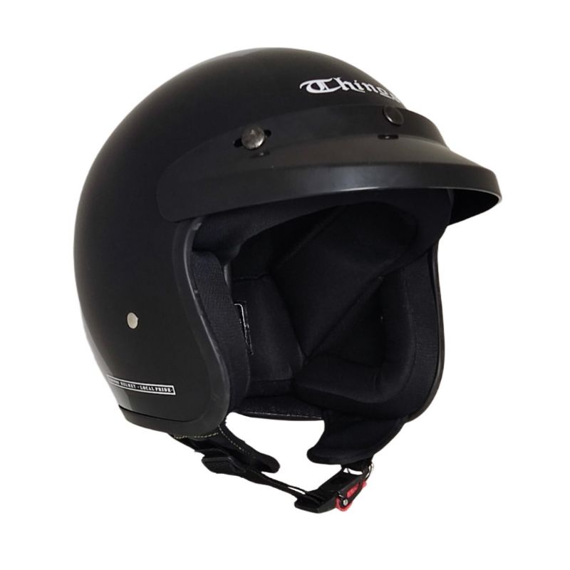 Helm Bogo Retro Dewasa Polos PET Full Leher SNI Bisa Untuk Cewek Cowok Kekinian-TNS Hitam Glossy