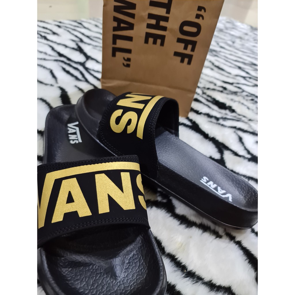 Sandal Selop Slide Pria Wanita Vans Premium Hitam Gold 100% Real Pict Sendal Slop Cowok Cewek Murah