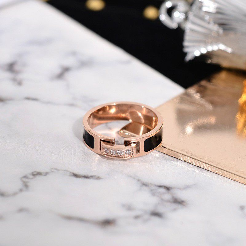 GG Cincin Titanium Steel Diamond Circle Black # CC-300