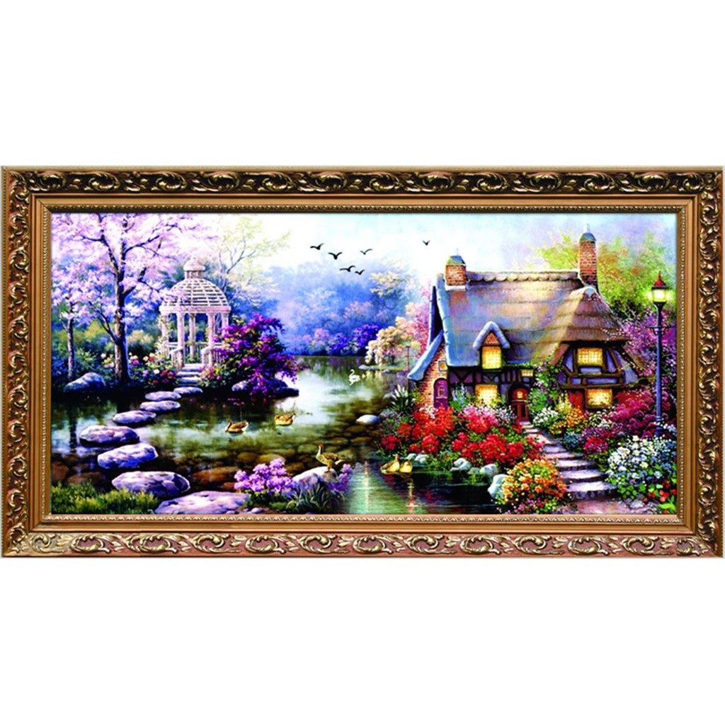 Lukisan Cross Stitch Cross Stitch Gambar Pemandangan Taman