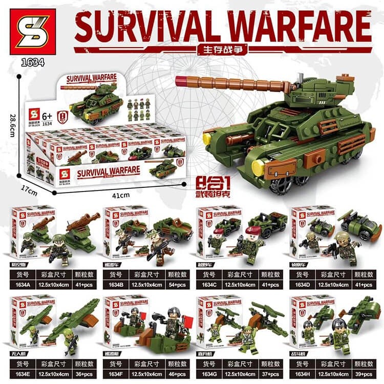 BRICK SY 1634 Survival Warfare 8in1 Combination of Armed Tank