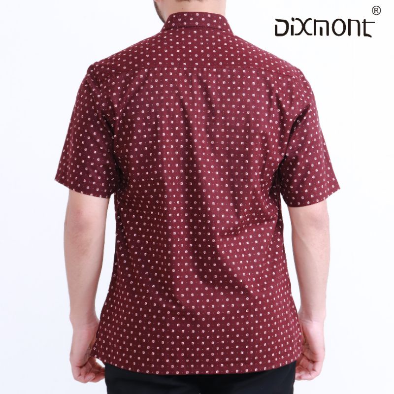 Dixmont Kemeja Pria Basic Formal Motif Lengan Pendek Hem MS02421