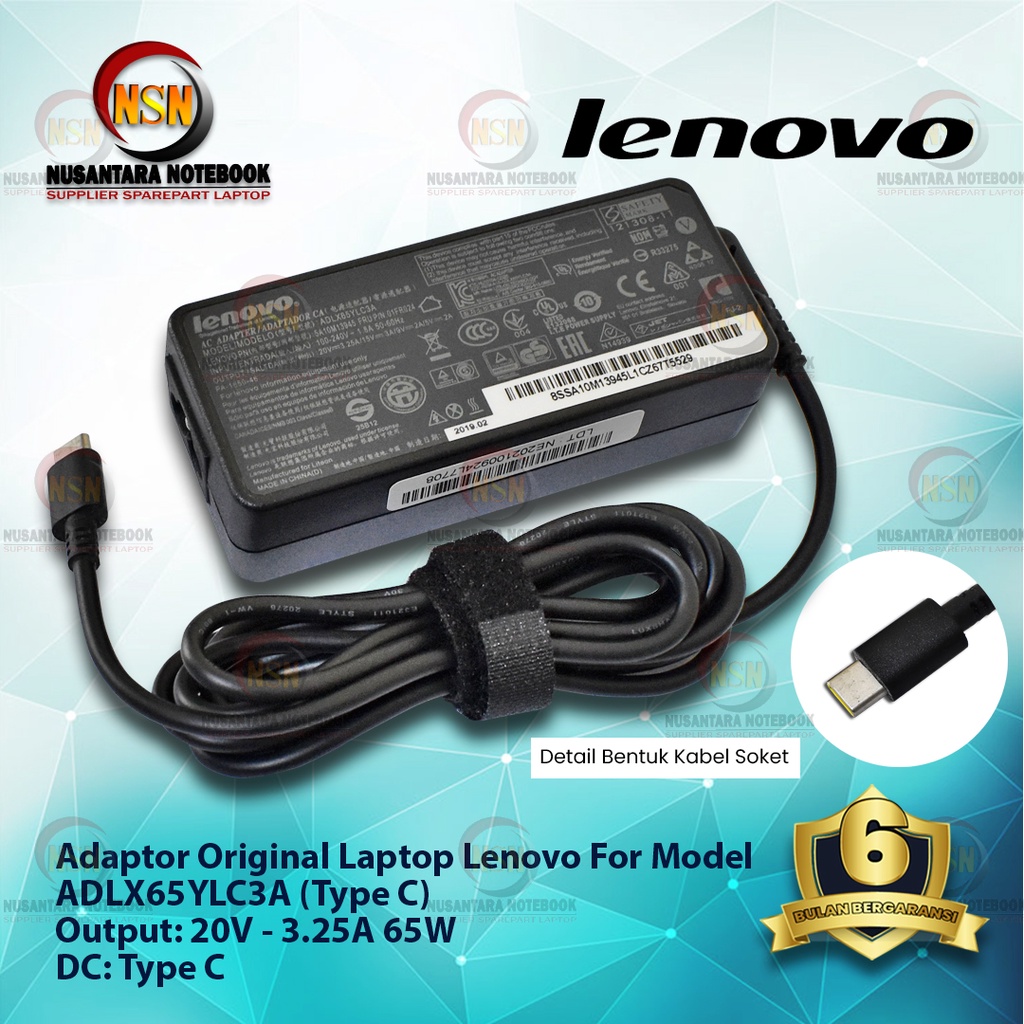 Adaptor Charger Original Lenovo Laptop ADLX65YLC3A 20V 2.25A 65W Type C