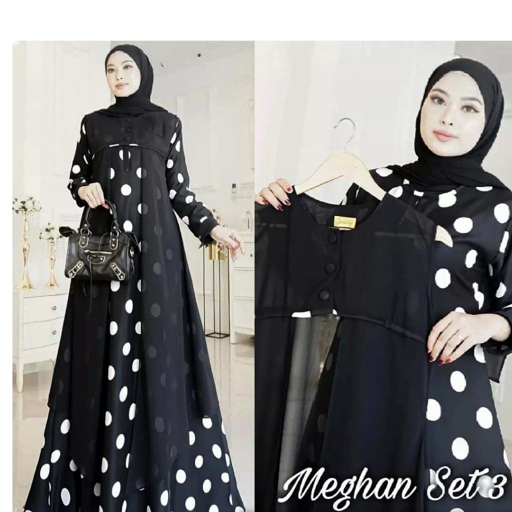 MEGHAN SET DRESS IK SYAKILA MIX CERUTY LD 110 CM PB 142 CM DAPAT INNER DAN OUTER TERPISAH Setelan Gamis Wanita Setelan Wanita Terbaru 2022