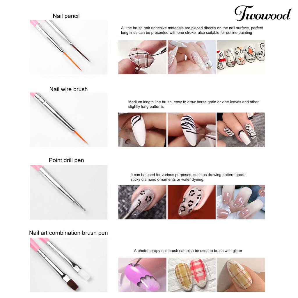 Twowood 1 Set Pen Dotting Nail Art Bulu Lembut Gagang Plastik Mudah Dibawa