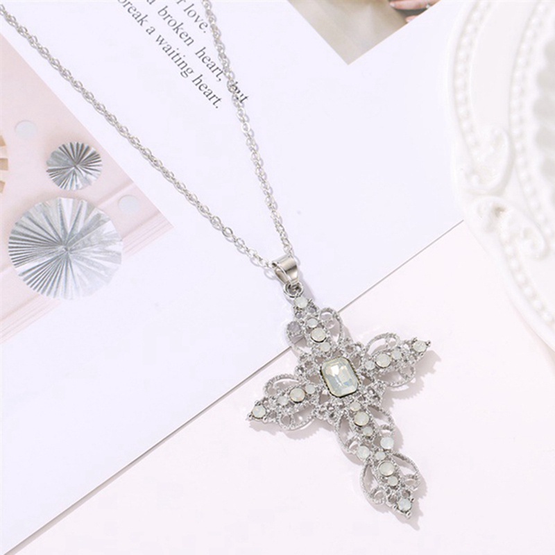 925 Sterling Silver Cross Pendant Inlaid Blue Crystal Diamond Necklace Women Jewelry Bride Wedding Accessories