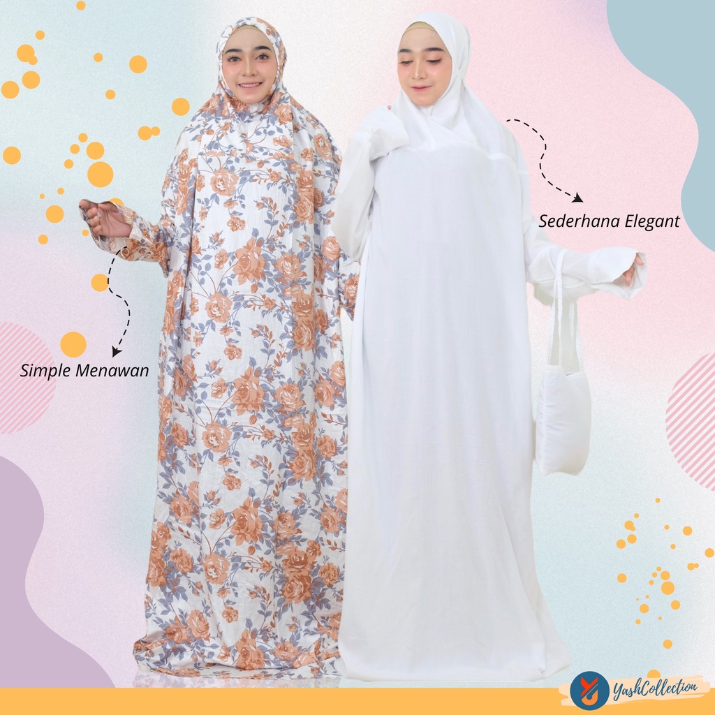 YashCollection Mukena Terusan Dewasa Bunga Polos Putih Rayon Jumbo