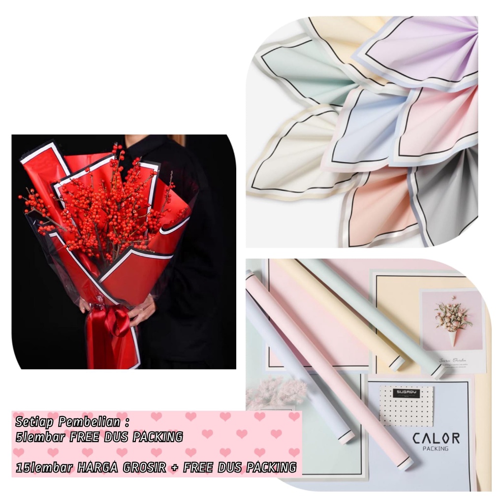 

IJU115 5Lembar-Kertas Bunga Double Frame Waterproof/Kertas Buket Bunga Florist Cellophane Double Frame