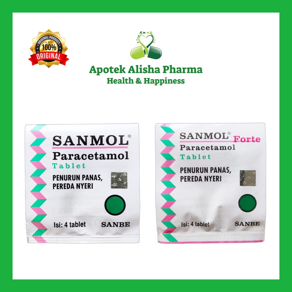 Sanmol Tablet (Strip 4tablet) - Sanmol Forte Parasetamol Tablet Obat Penurun Panas Demam / Pereda Nyeri / Pusing / Sakit Gigi / Kepala Anak / Dewasa