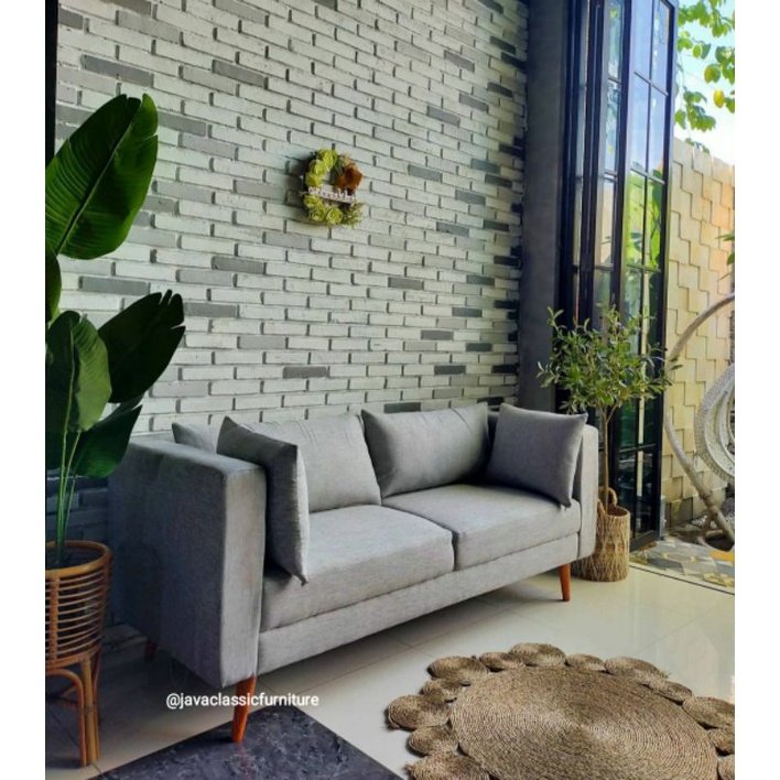 SOFA TV RETRO MINIMALIS SCANDINAVIA 2 SEATER RUANG TAMU PANJANG 180cm KURSI SOPA KAIN JOK BLUDRU BUSA DUDUKAN EMPUK SANTAI BAHAN RANGKA KAYU JATI JEPARA-1