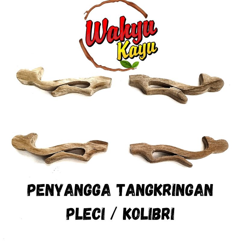 PENYANGGA TANGKRINGAN PLECI / KOLIBRI / BURUNG KECIL BAHAN  KAYU JATI UKIR MOTIF CLASIK SEPASANG ISI 2