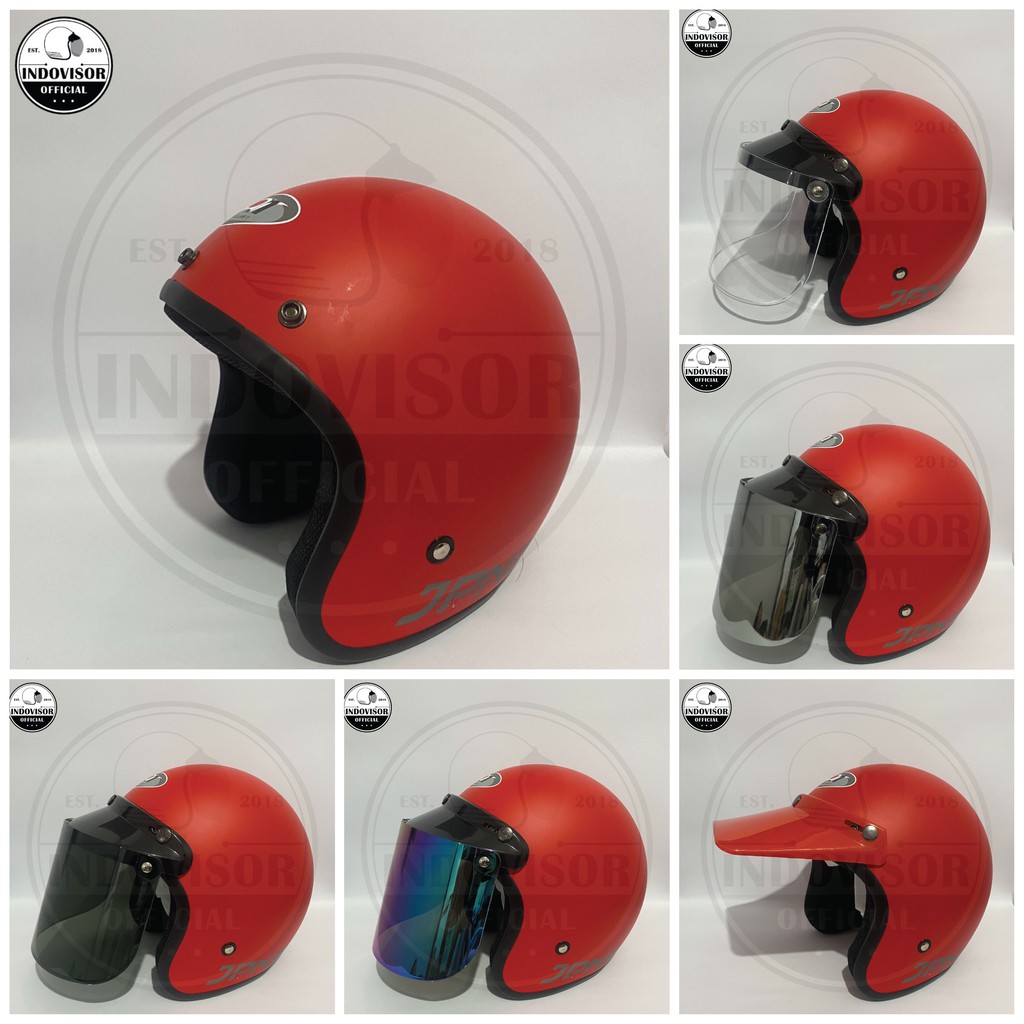 Helm Bogo JPN Retro Merah Doff kaca flat datar