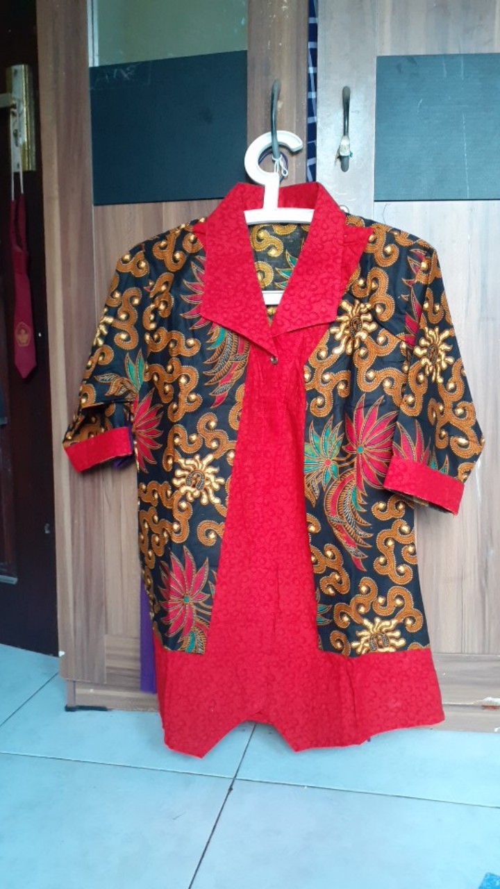 Blouse Batik Kombinasi Embos Size M L Xl Xxl Xxxl L5