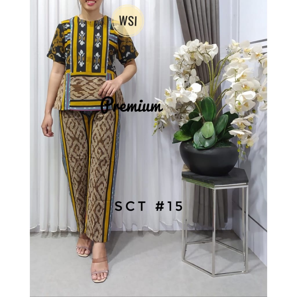 New...Stelan Blouse dan Kulot Tenun asli jepara Lengan Pendek.. dijual terpisah ( Premium)