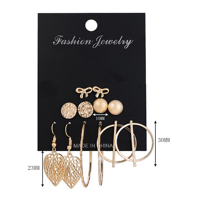 LRC Anting Set Fashion Gold Pearl Leaf Geometric Earring Set F88400