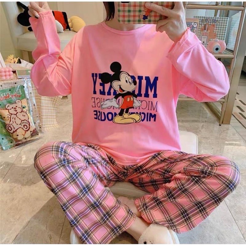 Piyama PP Import Korea piyama oversize setelan kaos import premium piyama import piyama murah-Pp mickey pink