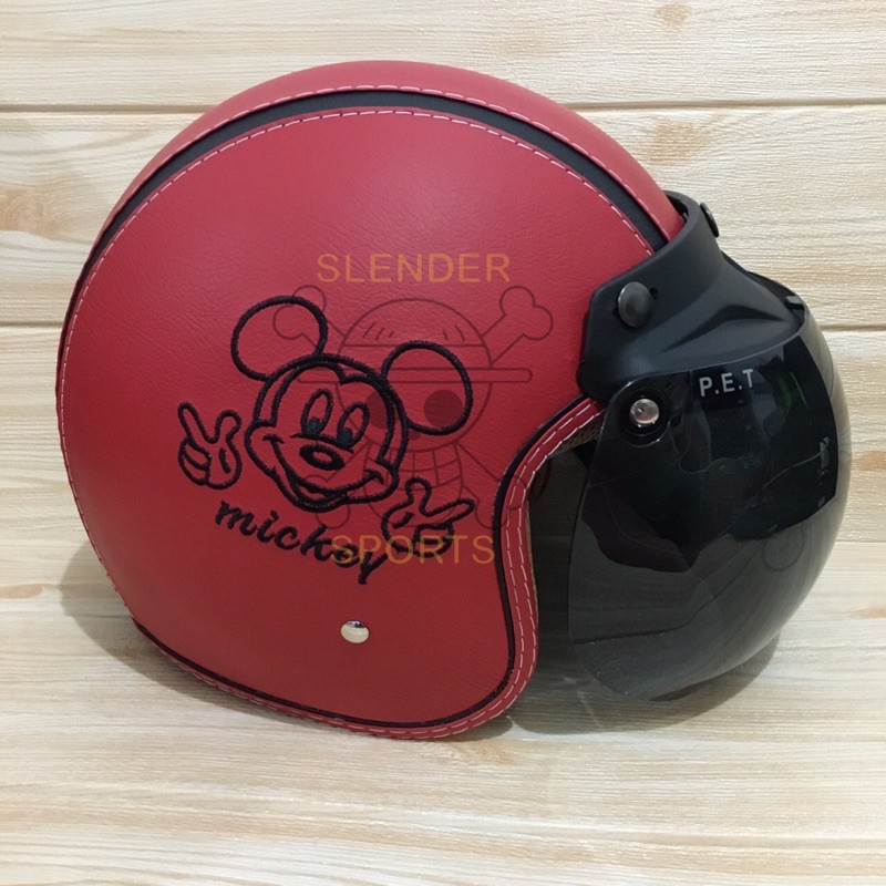 HELM BOGO FULL KULIT MOTIF MICKEY MERAH