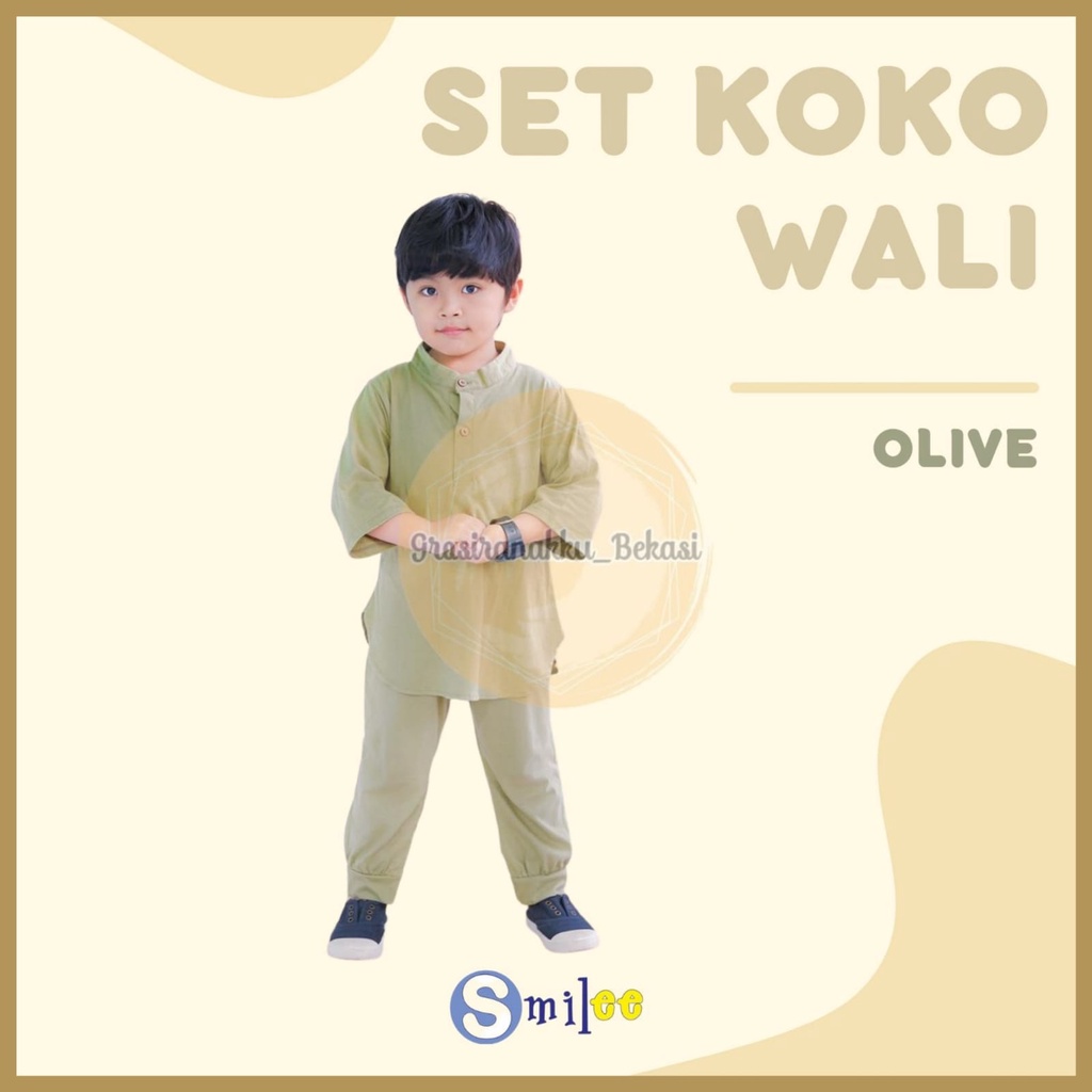 Setelan Koko Anak Kaos Wali Warna Olive 1-5Tahun