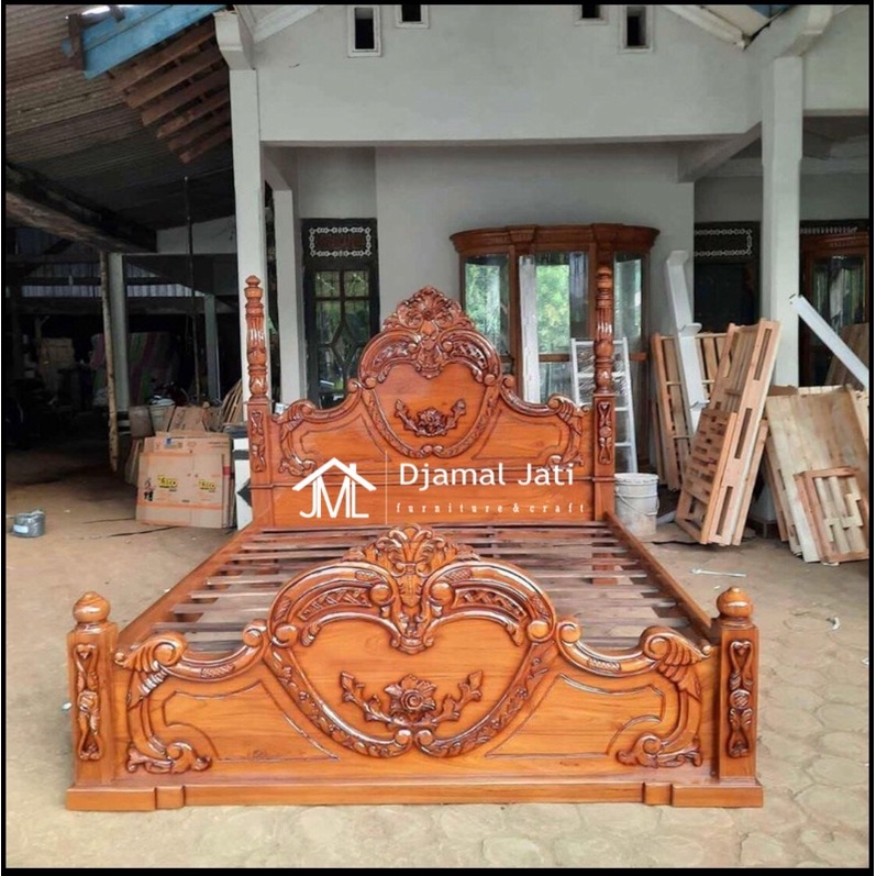 Tempat Tidur Ukir Cinta, Tempat Tidur Ukir Jati Jepara, Tempat Tidur Mewah, Dipan Ukir Jati