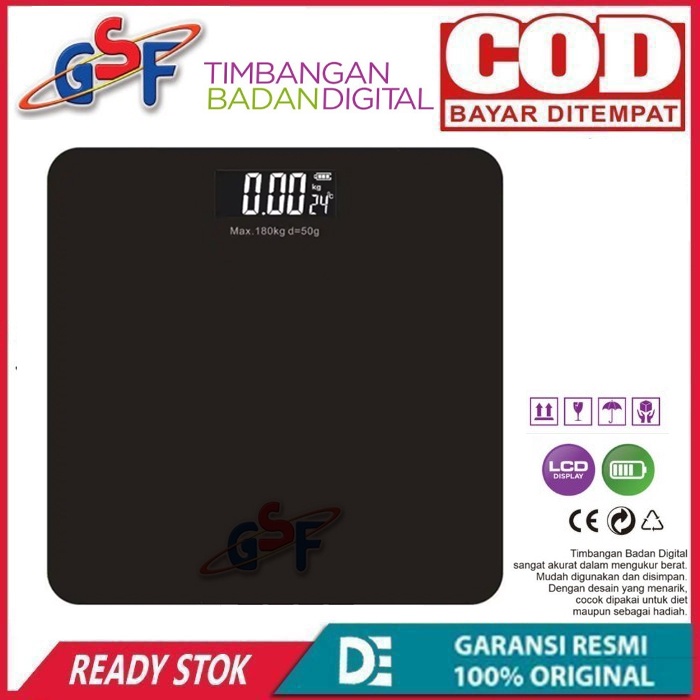 Timbangan Badan Digital Gsf -2626 Model Hitam Max Berat 180Kg G-2626