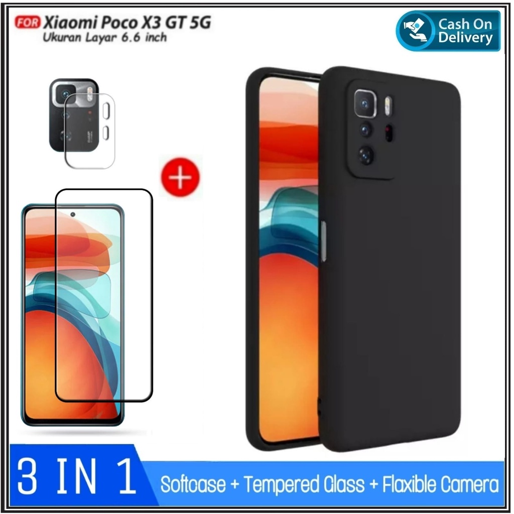 PAKET 3IN1 Case Poco X3 GT 5G SoftCase Premium Dove Matte Protection Back Kamera Casing Slim HP Cover Free Tempered Galss + Tempered Camera