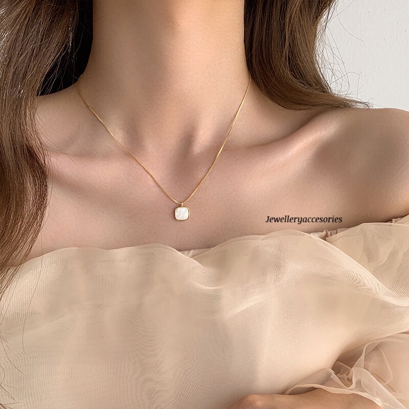 Kalung Titanium White Square Keramik Korea Fashion Style Trending