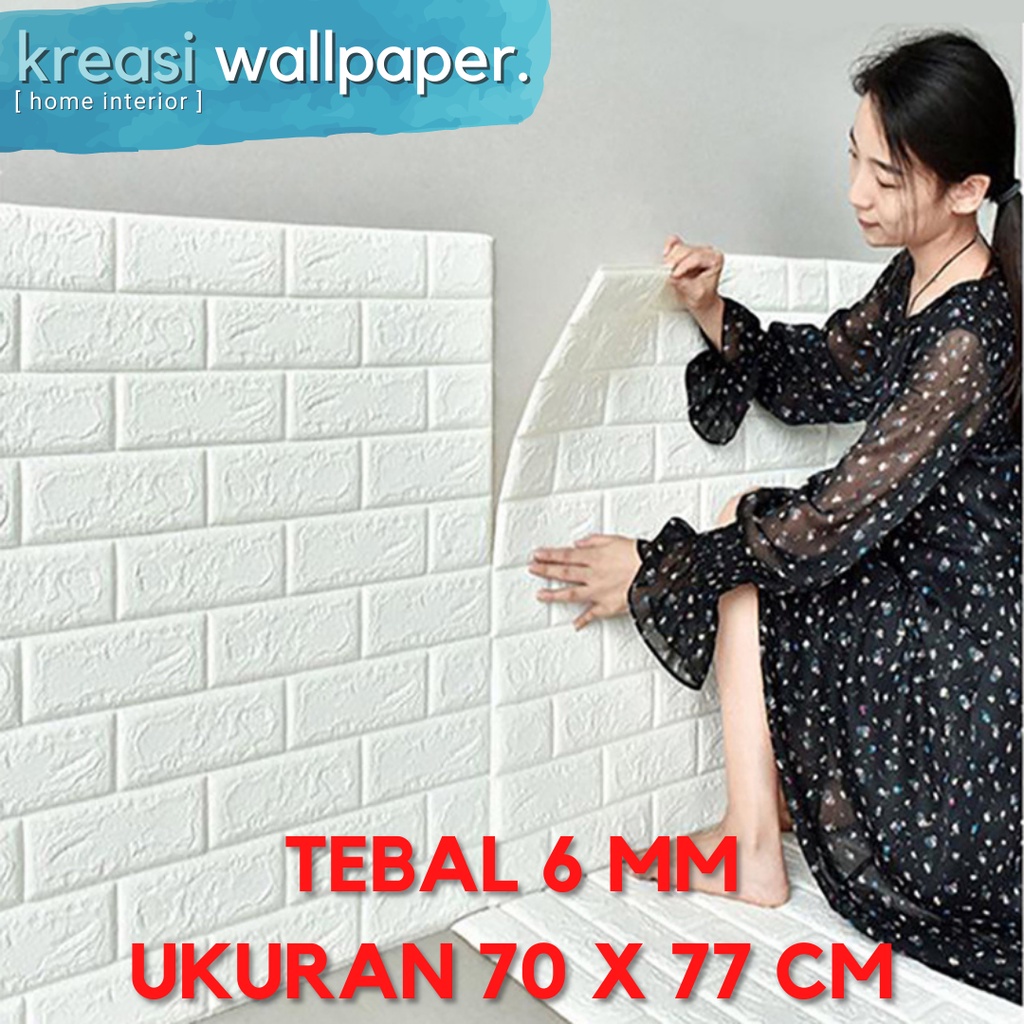 Wallpaper Dinding 3D Foam Bata Putih Sticker Premium TERMURAH | Walpaper Brick Stiker-Bata Putih 6mm