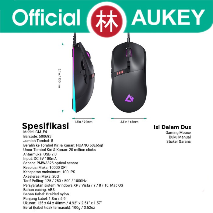 Aukey GM-F4 Knight Wired Gaming Mouse With RGB