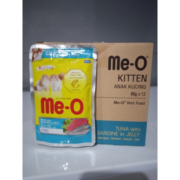 (1dus/12pics) Meo pouch kitten tuna with sarden in jelly 85g makan kucing kitten