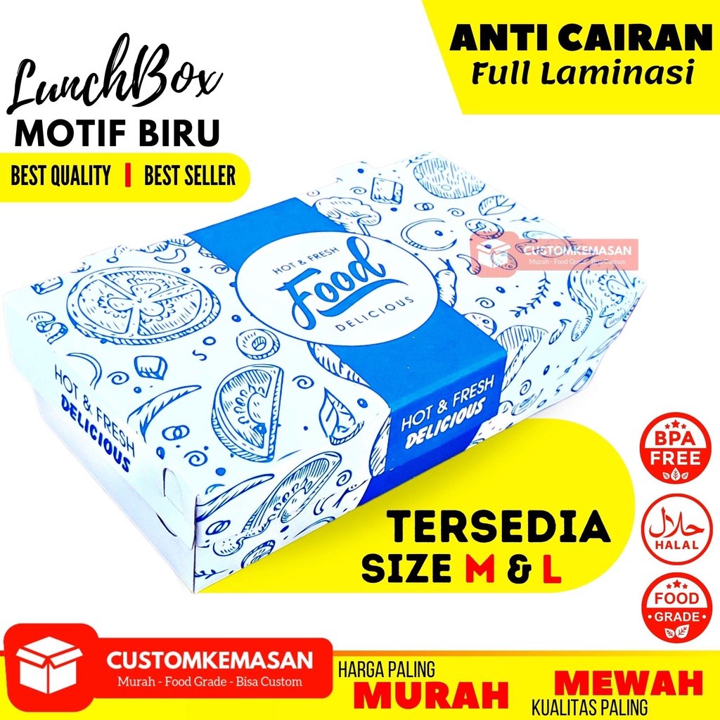 Diskon LUNCH BOX PAPER CETAK MOTIF M / DUS BOX AYAM GEPREK / KEMASAN MAKANAN / PAPER LUNCH BOX / LUN