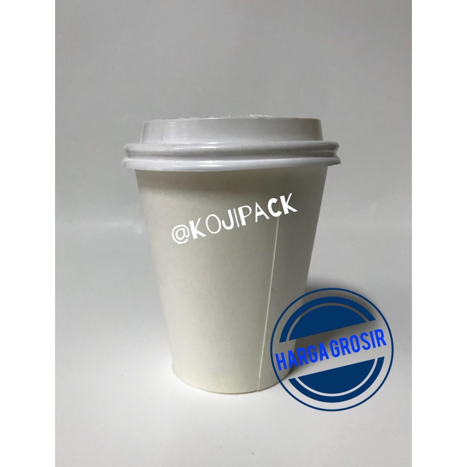 Paper cup kertas polos + lid tutup putih ukuran 9 oz kopi teh panas