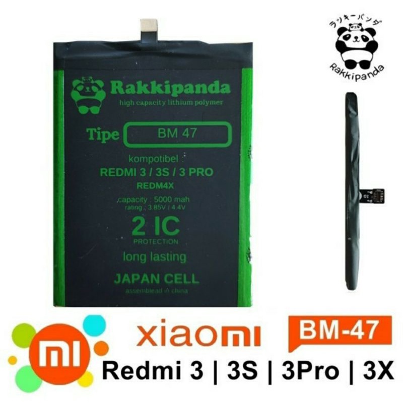 Baterai Batre Batrai Rakki Panda BM47 Xiaomi Redmi 3 / 3S / 4X BM 47 Double Power