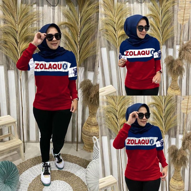 KAOS LALAZO ZLQ Atasan wanita lengan panjang zola zolaqu hits sporty olahraga senam murah