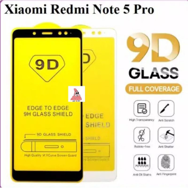 Tempered Glas Anti gores Kaca Tg Screen Protector 9D Full List hitam putih Xiaomi Redmi Note 5 Pro