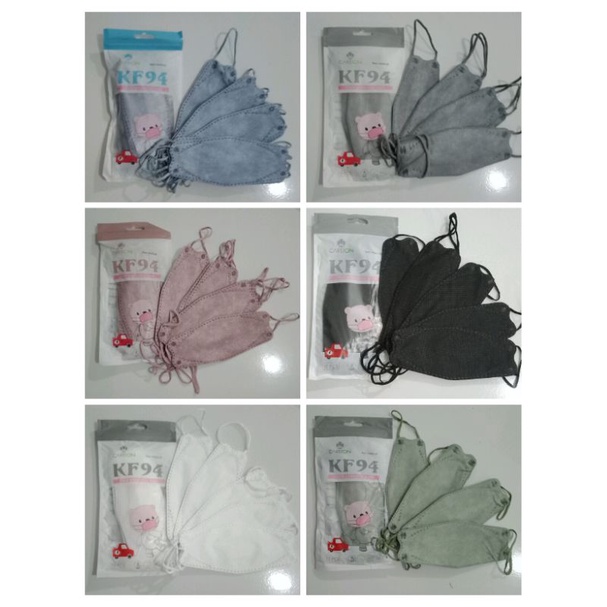 READY MASKER KF94 KF ANAK CAREION HITAM PUTIH ABU ABU MATCHA LIGHT BLUE SHRIMP PINK KF ANAK POLOS CAREION ISI 10 LBR