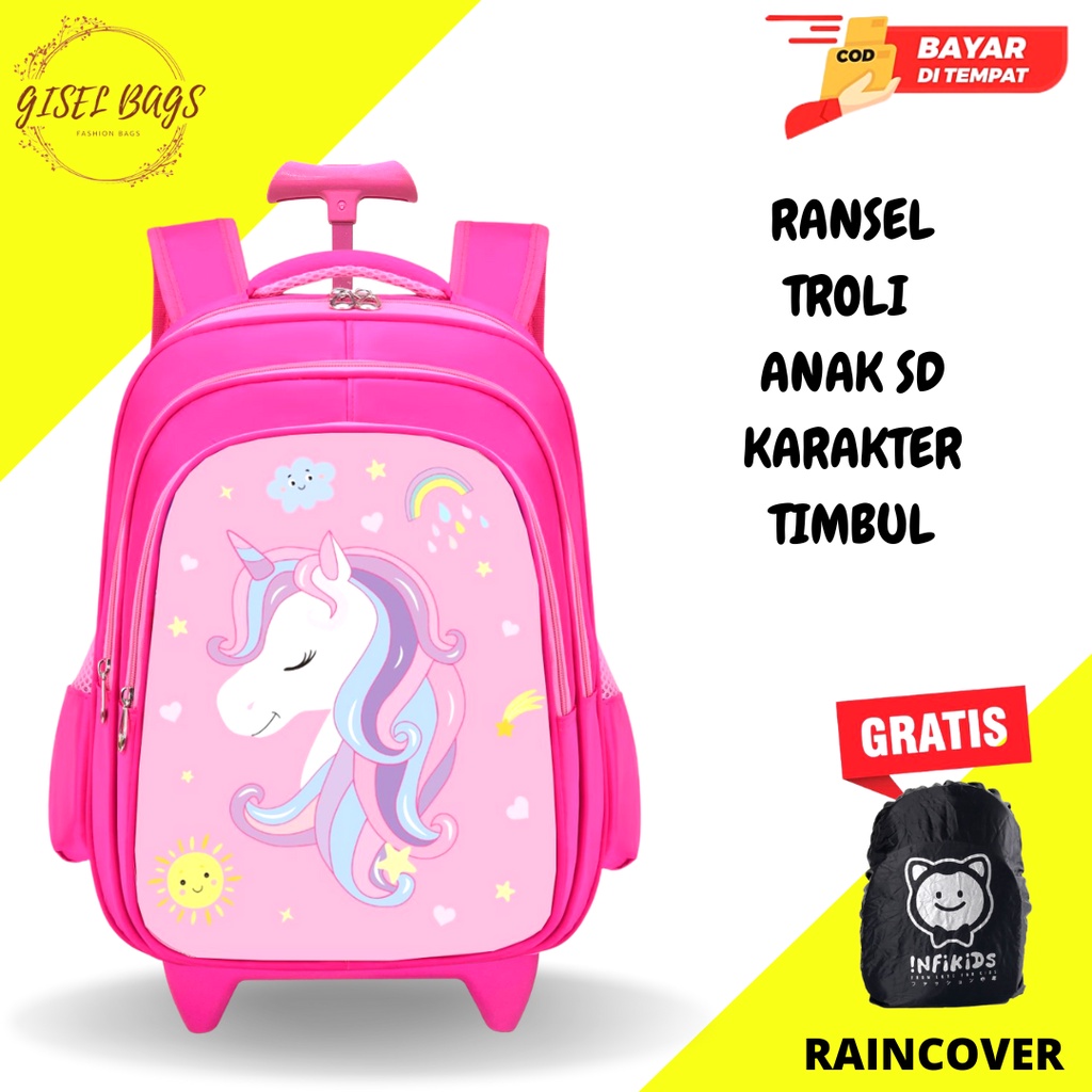 GB-Tas ransel troli anak perempuan SD tas ransel troli anak sd timbul tas ransel troli import